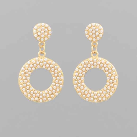Hollow Circle Pearl Drop Earrrings - Picture 1 of 1